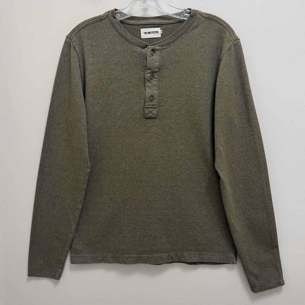 Taylor Stitch The Heavy Bag Henley Shirt Long Sleeve Pullover Olive Army Green - Picture 2 of 8